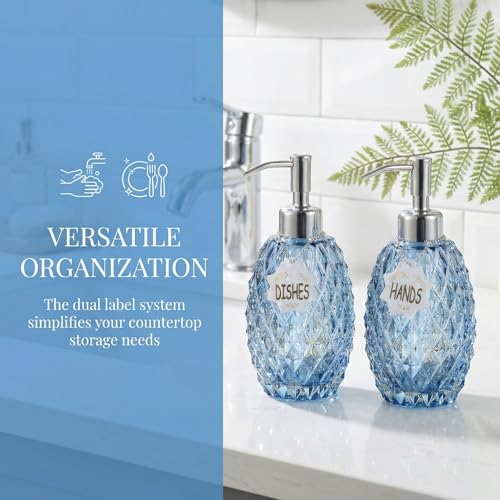 MALACHI Soap Dispenser Set, Crystal-Textured Diamond Glass with Rustproof Stainless Steel Pump, Dual-Labelled Hand & Dish Soap Dispenser for Kitchen & Bathroom - Image 5