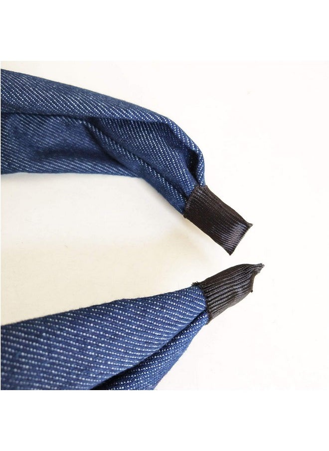 Teensery Denim Fabric Wide Knot Dot Headband Bowknot Hair Hoop for Teens Girls and Women Hair Accessories (Navy)  - Image 2