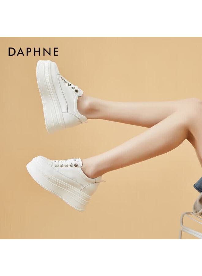 Daphne Two-layer Cowhide Casual Women's Shoes Small Height Increasing Platform Thick Sole Versatile White Sneakers Size 39 - Image 4