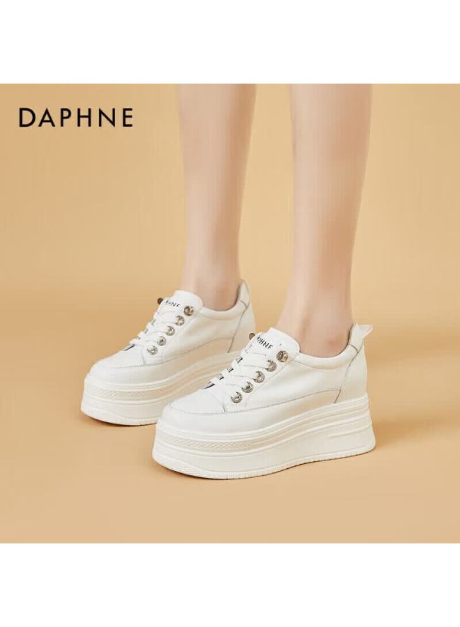 Daphne Two-layer Cowhide Casual Women's Shoes Small Height Increasing Platform Thick Sole Versatile White Sneakers Size 39 - Image 3