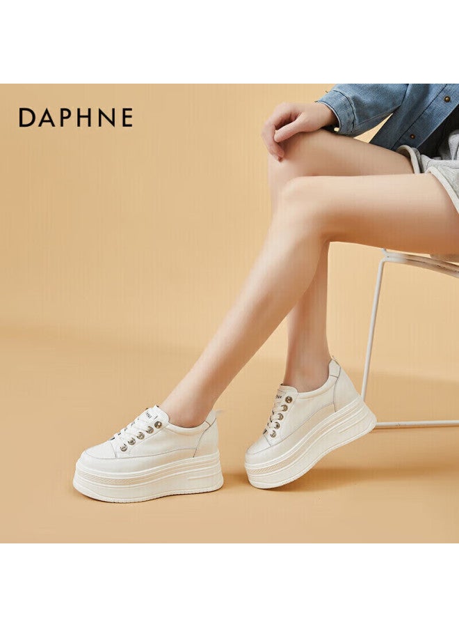 Daphne Two-layer Cowhide Casual Women's Shoes Small Height Increasing Platform Thick Sole Versatile White Sneakers Size 39 - Image 2