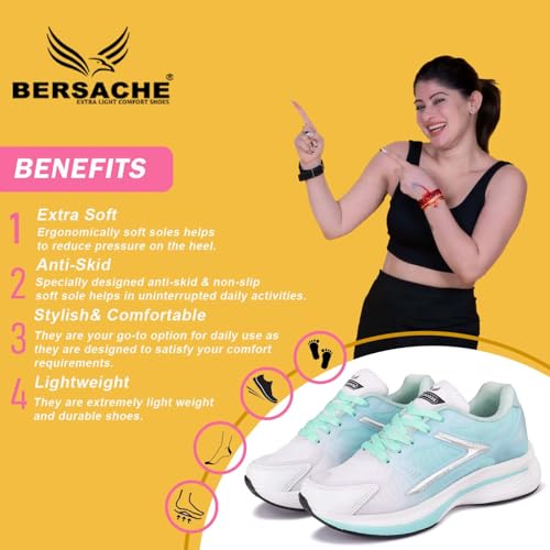 BERSACHE Premium Sports,Gym, Trending Stylish Running Shoes for Women (White), 4 UK - Image 2