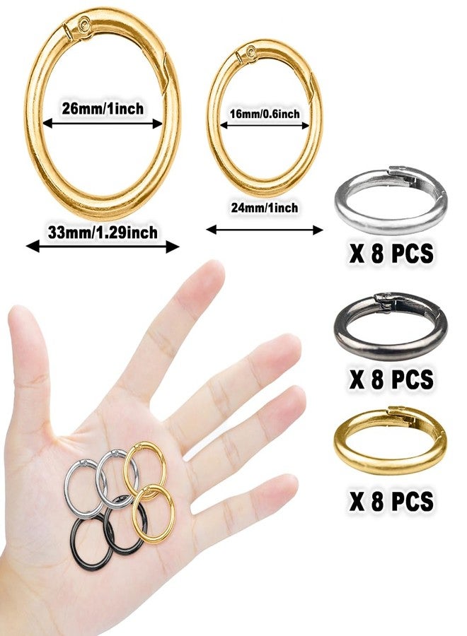 ELANE 24 Pcs Spring O Rings,Trigger Round Snap Buckle,Spring Keyring Buckle,Keychain Ring for Buckle,Bags,Purses (Silver+Gold+Grey, 1 inch) - Image 2