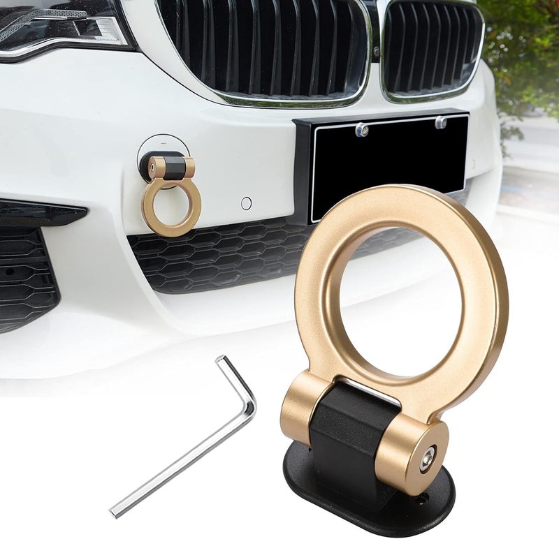 AutoBizarre Car Dummy Tow Hook Bumper Tow Hook 180 Degree Adjustable Self-Adhesive Round O-Shaped Vehicle Towing Hook for Car Decoration Universal for All Cars, SUV (Gold) - Image 1