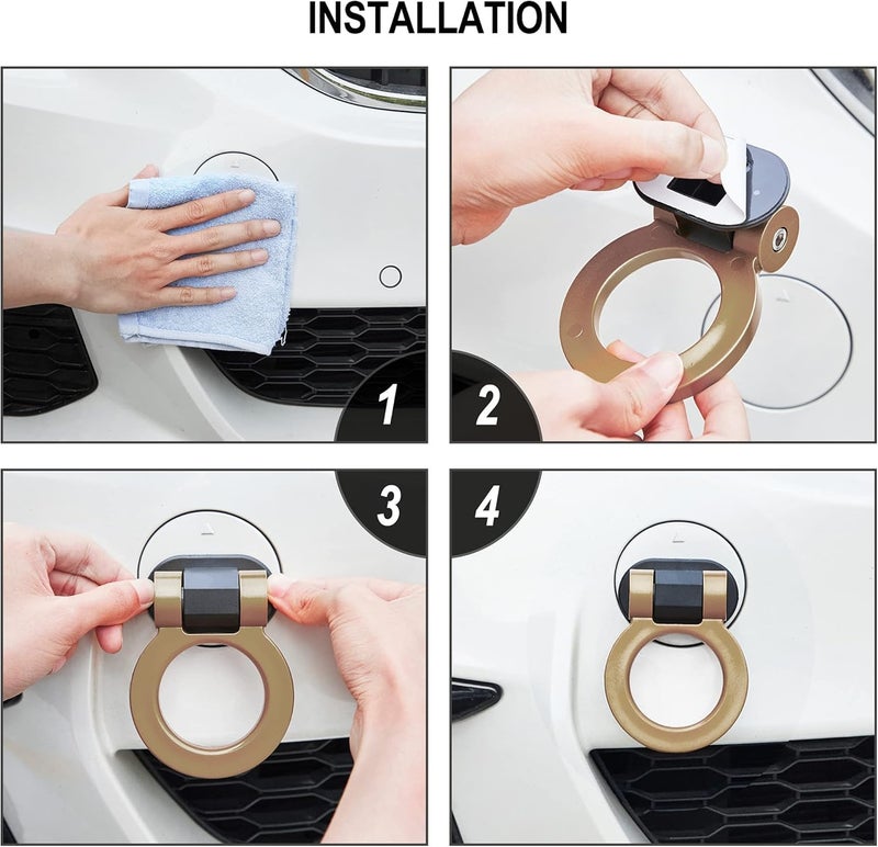AutoBizarre Car Dummy Tow Hook Bumper Tow Hook 180 Degree Adjustable Self-Adhesive Round O-Shaped Vehicle Towing Hook for Car Decoration Universal for All Cars, SUV (Gold) - Image 4