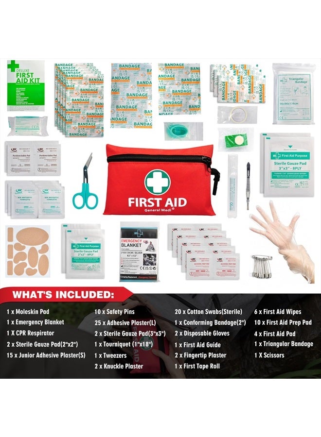 General Medi Mini First Aid Kit, 110 Piece Small First Aid Kit - Includes Emergency Foil Blanket, Scissors for Travel, Home, Office, Vehicle, Camping, Workplace & Outdoor (Red) - Image 2