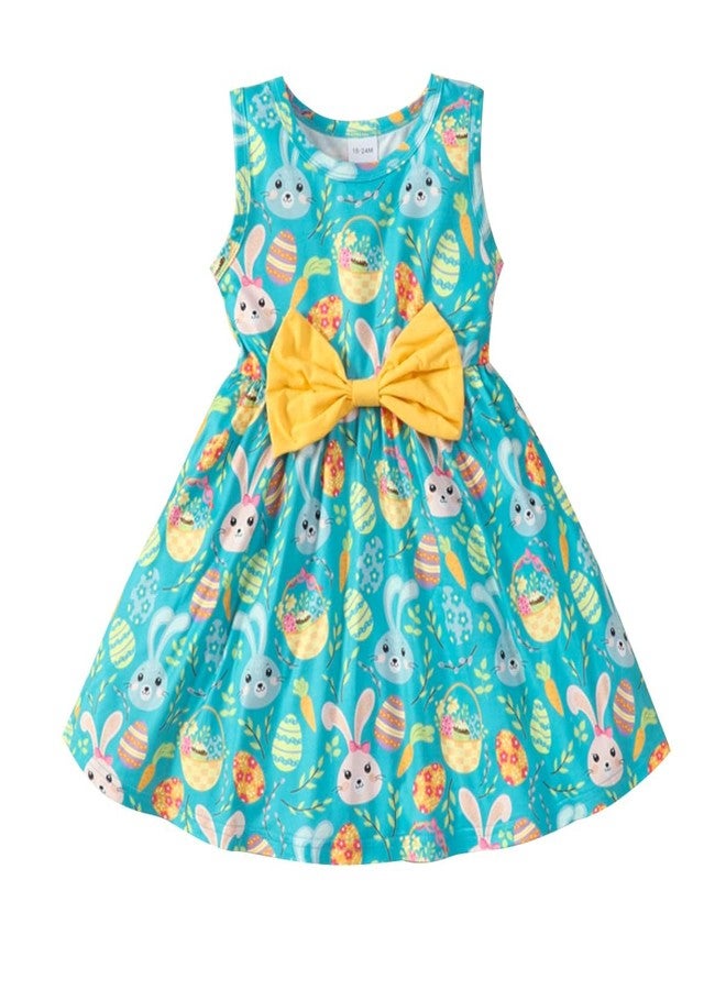 RETSUGO Toddler Girls Easter Dresses Kids Easter Eggs Bowknot Sleeveless Sundress Outfits Girls Party Bunny A-line Dress 1138-2T - Image 1