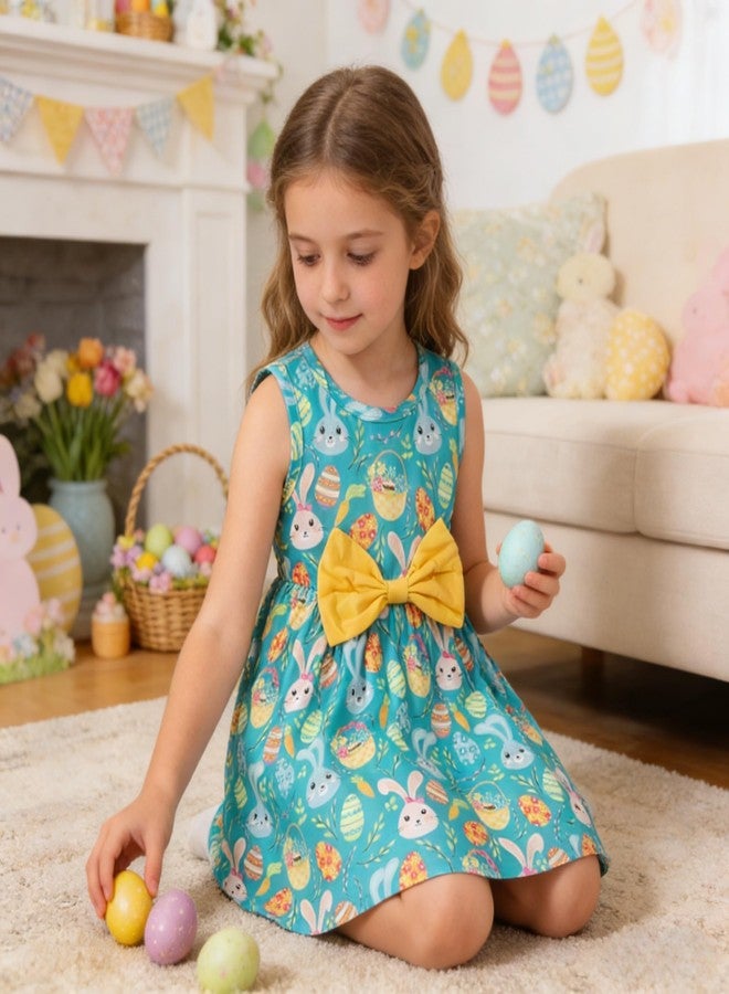 RETSUGO Toddler Girls Easter Dresses Kids Easter Eggs Bowknot Sleeveless Sundress Outfits Girls Party Bunny A-line Dress 1138-2T - Image 4