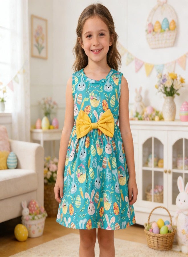 RETSUGO Toddler Girls Easter Dresses Kids Easter Eggs Bowknot Sleeveless Sundress Outfits Girls Party Bunny A-line Dress 1138-2T - Image 2