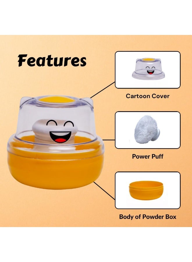 ادور مجموعة بودرة منتفخة من Adore WOW - منتفخة بودرة ما بعد الاستحمام للعناية بالطفل مع صندوق حامل بودرة التلك المحمول (أصفر مبتسم) - Image 3