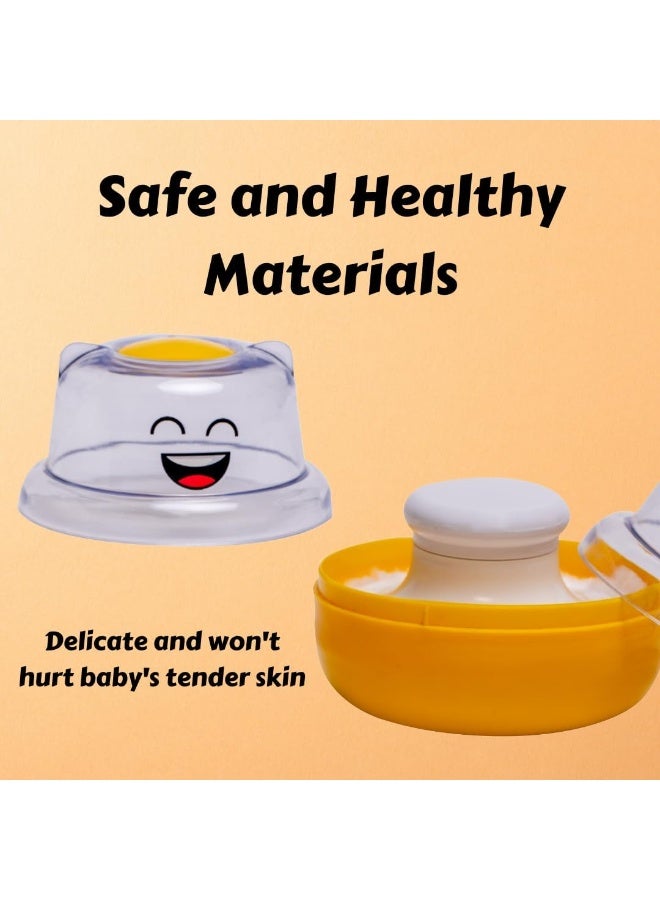 ادور مجموعة بودرة منتفخة من Adore WOW - منتفخة بودرة ما بعد الاستحمام للعناية بالطفل مع صندوق حامل بودرة التلك المحمول (أصفر مبتسم) - Image 4