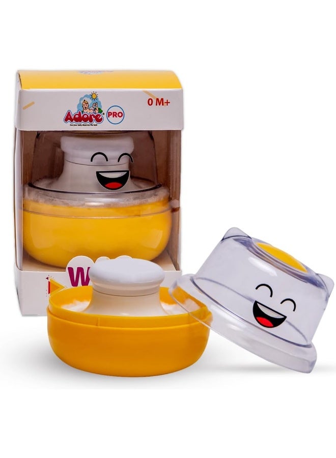 ادور مجموعة بودرة منتفخة من Adore WOW - منتفخة بودرة ما بعد الاستحمام للعناية بالطفل مع صندوق حامل بودرة التلك المحمول (أصفر مبتسم) - Image 1
