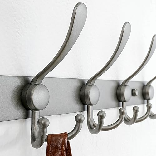 Dseap Coat Rack Wall Mount - 29.5” Long 8-Tri-Hooks Heavy Duty Coat Hanger Rail Wall Hooks for Hanging Coats Hats Clothing Clothes Purse Mudroom Entryway, Gray - Image 2