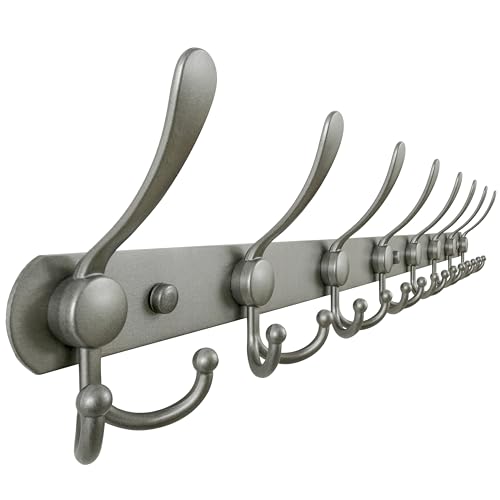 Dseap Coat Rack Wall Mount - 29.5” Long 8-Tri-Hooks Heavy Duty Coat Hanger Rail Wall Hooks for Hanging Coats Hats Clothing Clothes Purse Mudroom Entryway, Gray - Image 1