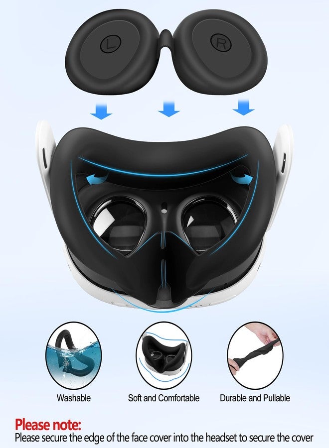 مجموعة أغطية سيليكون متوافقة مع Oculus/Meta Quest 3، ملحقات الواقع الافتراضي، غطاء واقٍ يتضمن مقابض وحدة التحكم، غطاء سماعة الرأس الأمامي وغطاء الوجه (أسود) - Image 5