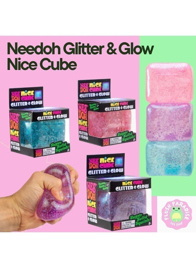 Glitter Glow Nice Cube Squishy Stress Relief Toy, Reusable Squeeze Fidget Cube Toy, Sparkly Soft Squeeze Sensory Toy for Kids Adults Anxiety Relief, 3 Colors Available - Image 2