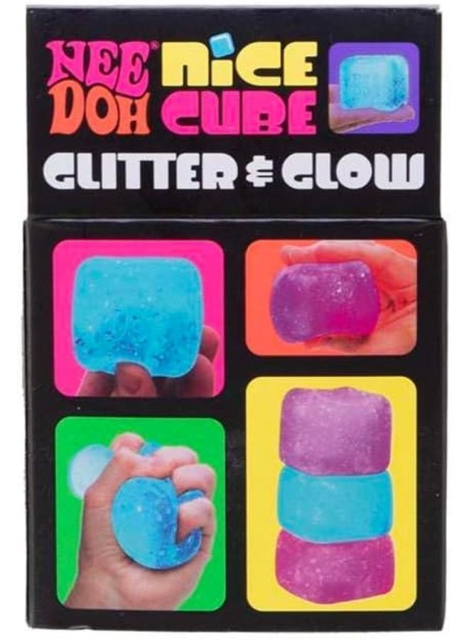 Glitter Glow Nice Cube Squishy Stress Relief Toy, Reusable Squeeze Fidget Cube Toy, Sparkly Soft Squeeze Sensory Toy for Kids Adults Anxiety Relief, 3 Colors Available - Image 4