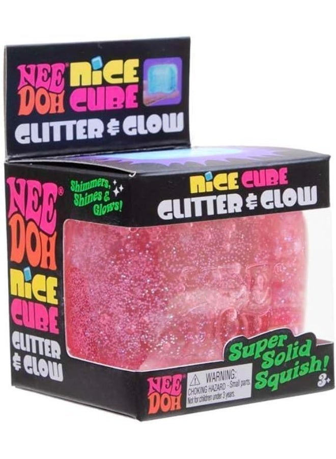 Glitter Glow Nice Cube Squishy Stress Relief Toy, Reusable Squeeze Fidget Cube Toy, Sparkly Soft Squeeze Sensory Toy for Kids Adults Anxiety Relief, 3 Colors Available - Image 1