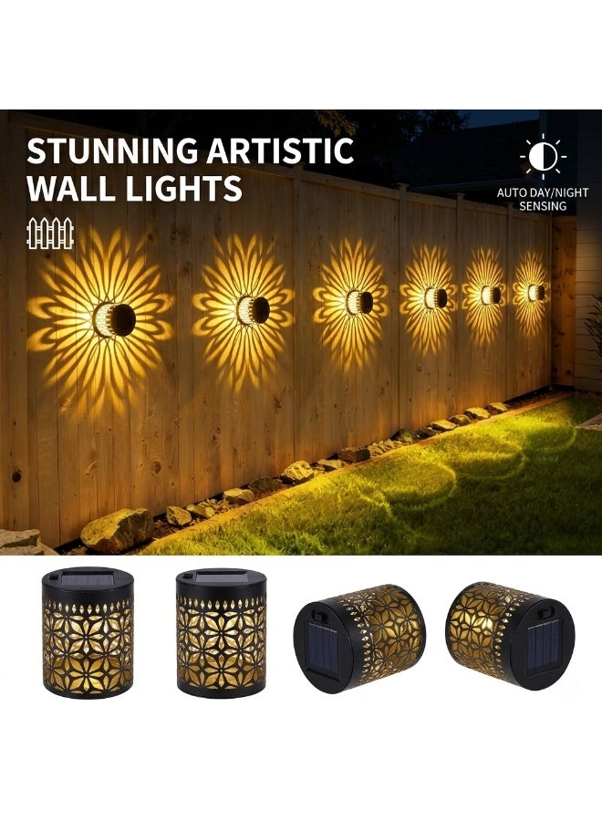 2PCS Solar Outdoor Wall Lights, Waterproof Projection Lamp for Garden Patio Landscape Decor, Auto On/Off Fence Lights - Image 1