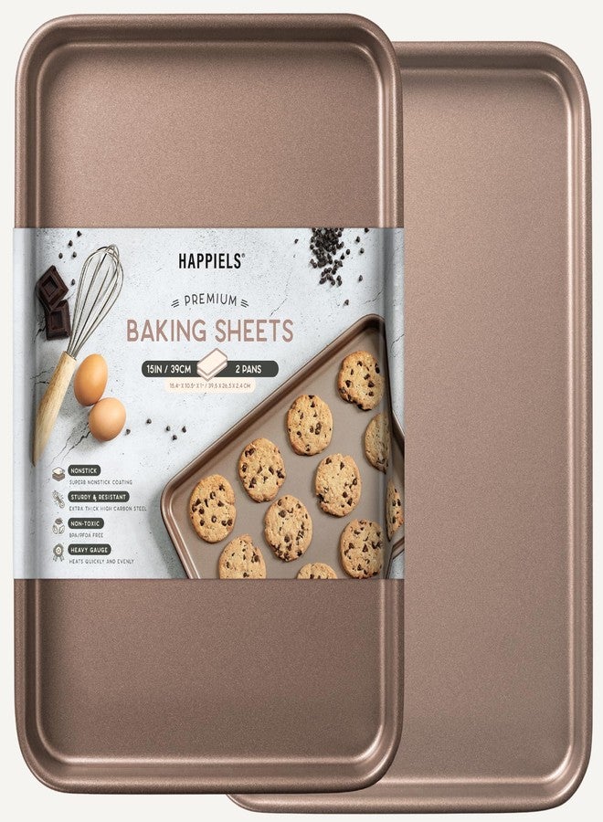 HAPPIELS Nonstick 15x10 inch Baking Sheet Set of 2 | PFOA & BPA Free Non Toxic Carbon Steel 10x15 inches Cookie Sheets | Best Non stick Oven Cooking Pans & Jelly Roll Pan | Best Nontoxic Baking Trays - Image 1