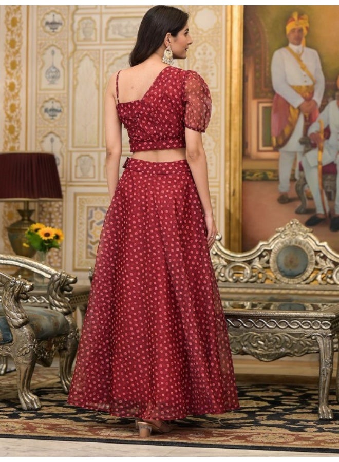 AKS Maroon Bandhani Print Lehenga Choli  - Image 4