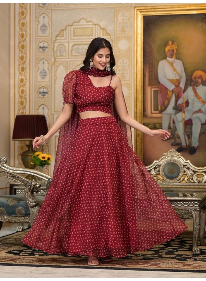 AKS Maroon Bandhani Print Lehenga Choli  - Image 1