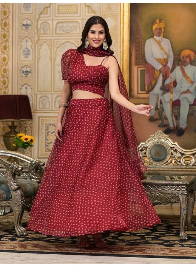 AKS Maroon Bandhani Print Lehenga Choli  - Image 3