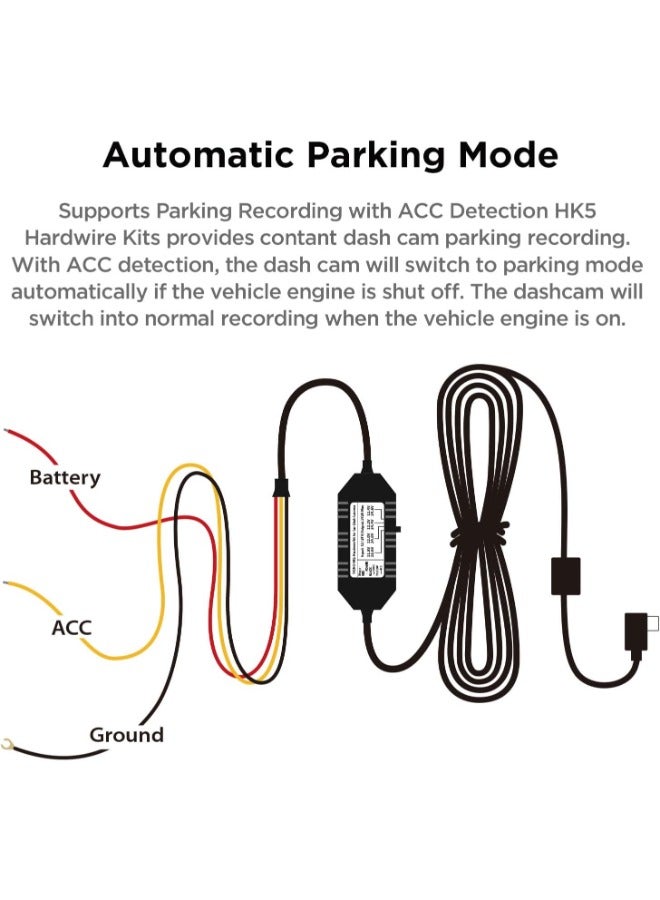 Viofo HK5 Dash Cam Hardwire Kit USB‑C 3.5m – ACC Power Cable with Low Voltage Protection for Parking Mode, Continuous Power for VS1, 12–24V Fuse Tap Adapter - Image 3