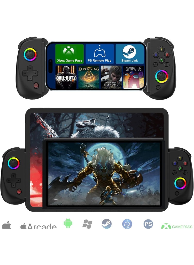 وحدة تحكم ألعاب لاسلكية مع أضواء RGB ووضع توربو - متوافقة مع أجهزة iPad والكمبيوتر اللوحي وiPhone وAndroid والكمبيوتر الشخصي وSwitch وPS3 وPS4 - عصا تحكم ألعاب متعددة المنصات للألعاب السحابية ووحدات التحكم - Image 1