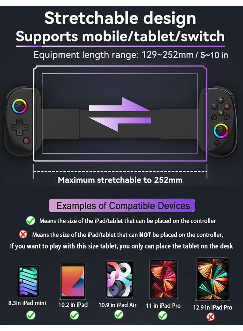 وحدة تحكم ألعاب لاسلكية مع أضواء RGB ووضع توربو - متوافقة مع أجهزة iPad والكمبيوتر اللوحي وiPhone وAndroid والكمبيوتر الشخصي وSwitch وPS3 وPS4 - عصا تحكم ألعاب متعددة المنصات للألعاب السحابية ووحدات التحكم - Image 4