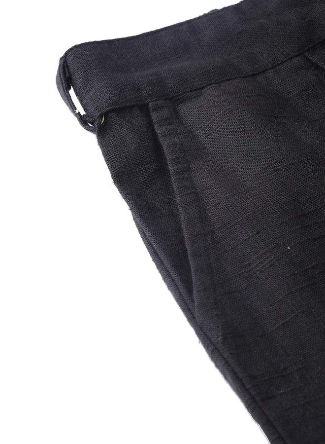 Yash Gallery Women's Solid Cotton Slub Regular Fit Mid Rise Ankle Length Trouser Pant (Black, XL) - Image 5