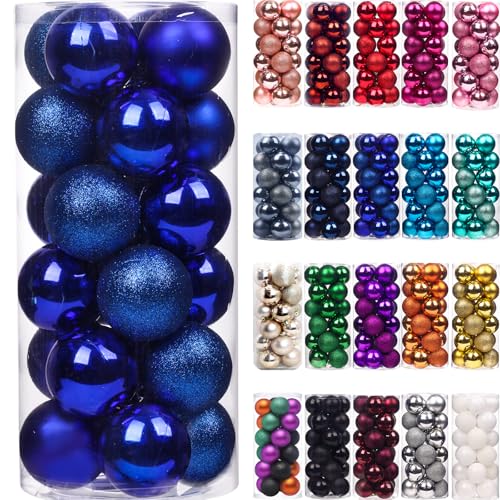 Emopeak 24Pcs Christmas Balls Ornaments for Xmas Christmas Tree  Mini Shatterproof Christmas Tree Decorations Hanging Ball for Holiday Wedding Party Decoration Royal Blue