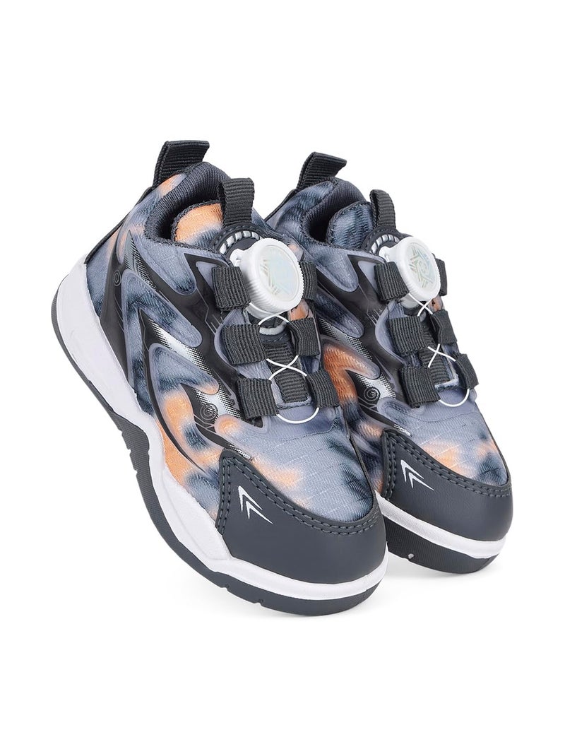 CUHO TRENDS Kids Spinner Sneakers| Spinner Design | Soft Sole Casual Shoes (Grey n Orange) - Image 1