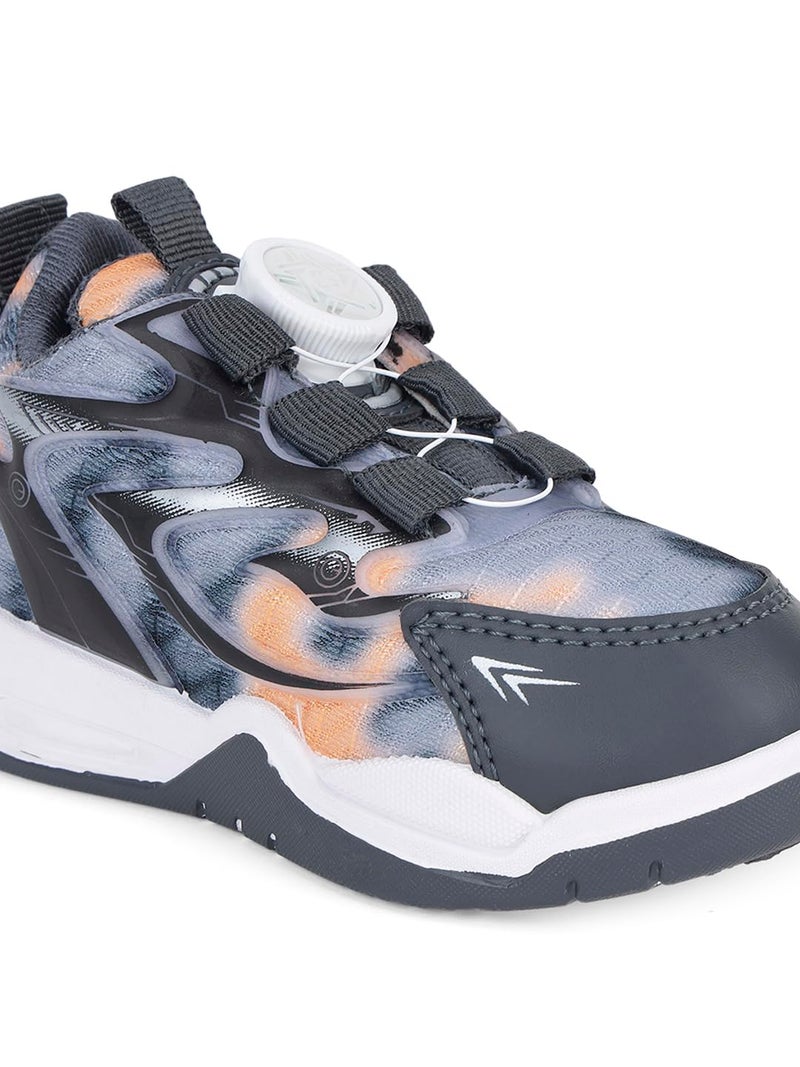 CUHO TRENDS Kids Spinner Sneakers| Spinner Design | Soft Sole Casual Shoes (Grey n Orange) - Image 4