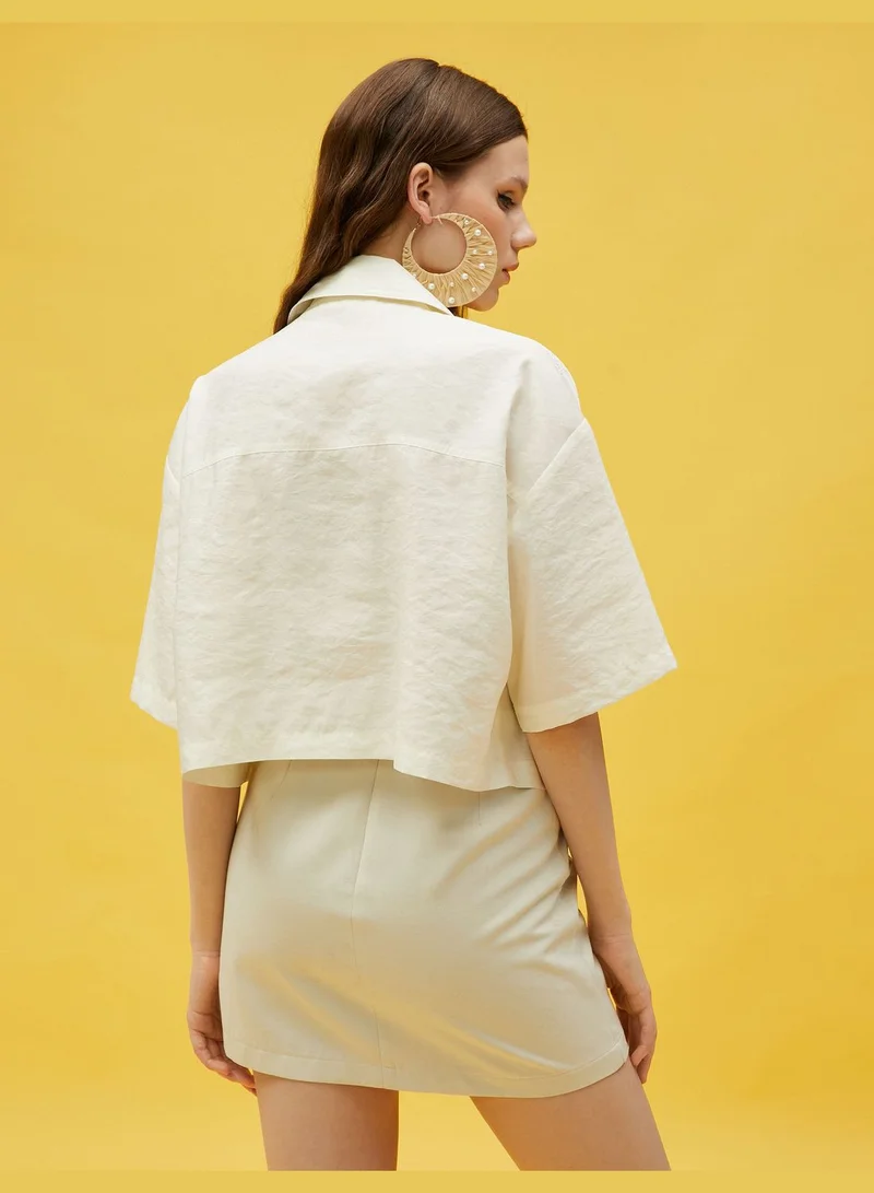 KOTON Short Sleeve Pocket Crop Shirt