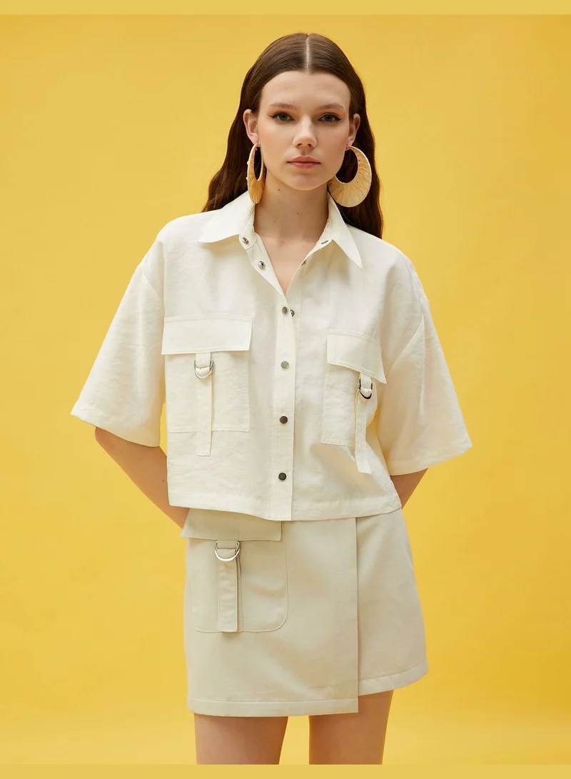 KOTON Short Sleeve Pocket Crop Shirt