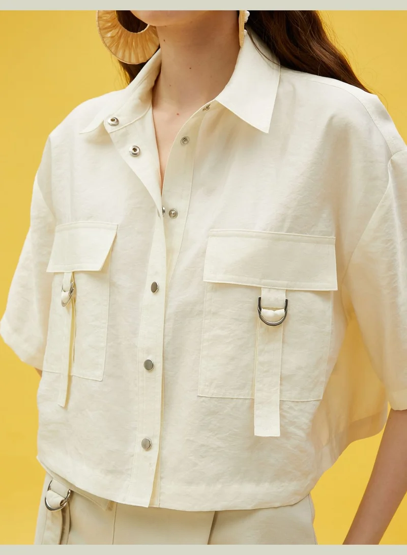 KOTON Short Sleeve Pocket Crop Shirt