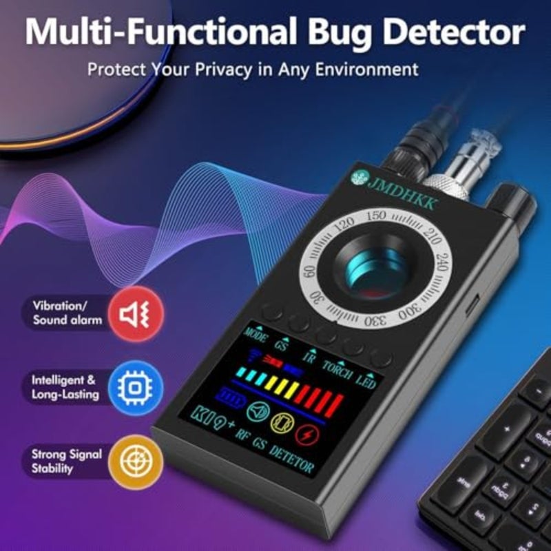 K19 Hidden Camera Detector for Travel, Office, Hotel, Cars Magnetic, RF Signal IR Detection with Flashlight Black ABS Plastic Compact, Portable, Multi-Functional Privacy Protection Device - Image 2