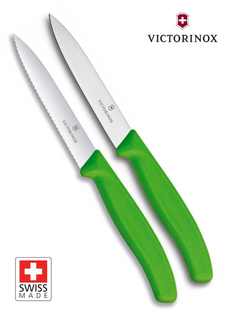 Victorinox 2PC Paring Knife Set Green –  6.7796.L4B | Swiss Made Kitchen Knives | Ultra-Sharp Stainless Steel Blades | Ergonomic Handle for Precision Cutting - Image 2