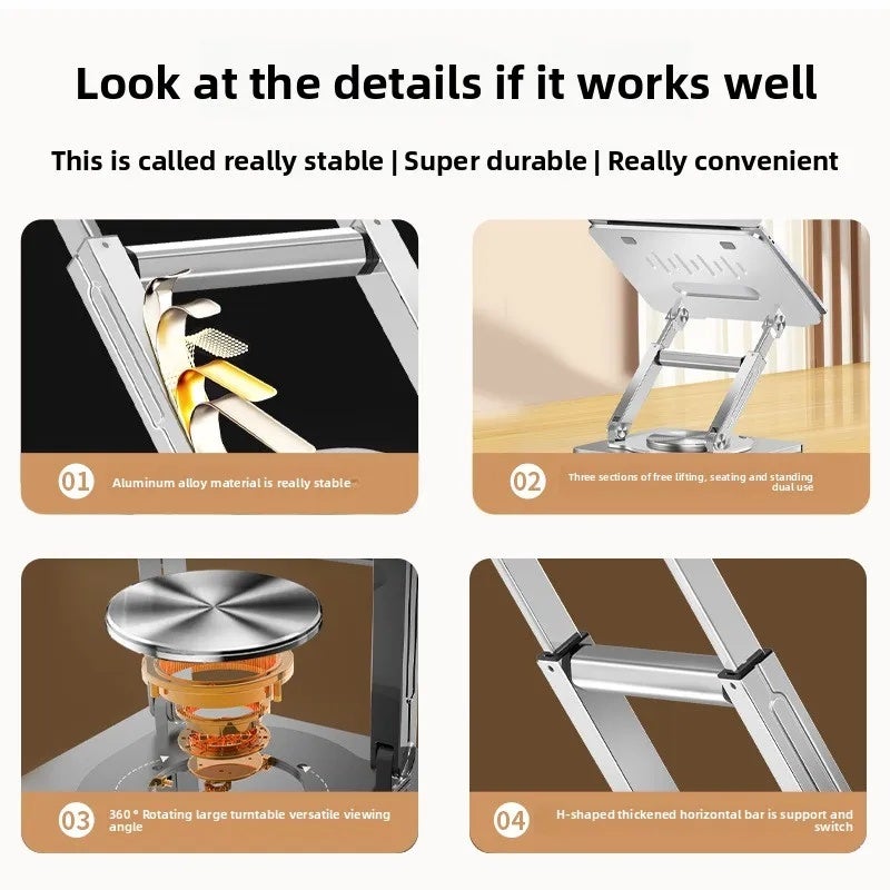 360 Degree Rotating Aluminum Alloy Laptop Stand Heat Dissipation Stretch Foldable Lifting Support Holder - Image 3