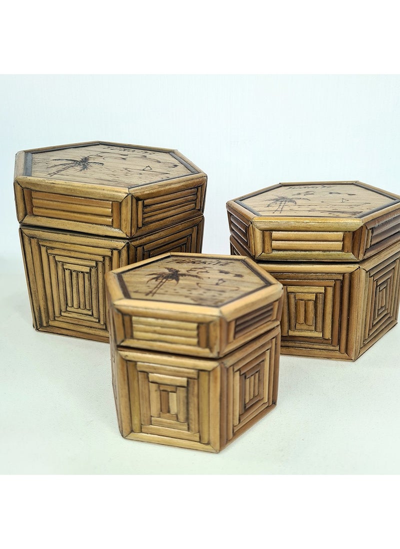 evinizdeki okyanus esintisi turkuaz hediyelik Hexagonal Bamboo Box-Set of 3  - Image 1