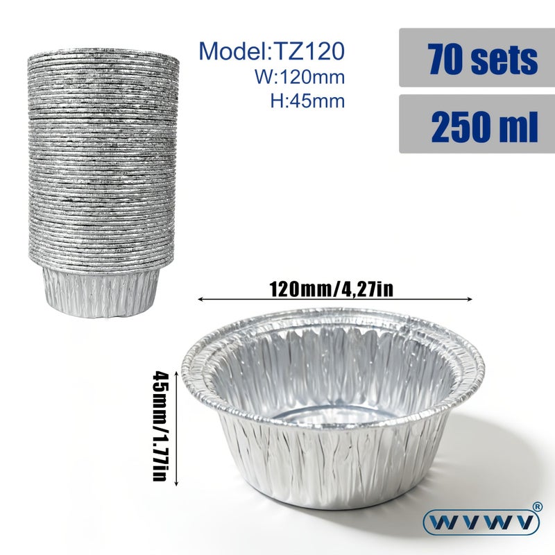 70 Pcs Round Aluminum Foil Baking Trays Without Cover For Air Fryer Oven Grill Cake Dessert Pudding Baking Tools Home Kitchen Party Picnic Family Gathering - Image 4