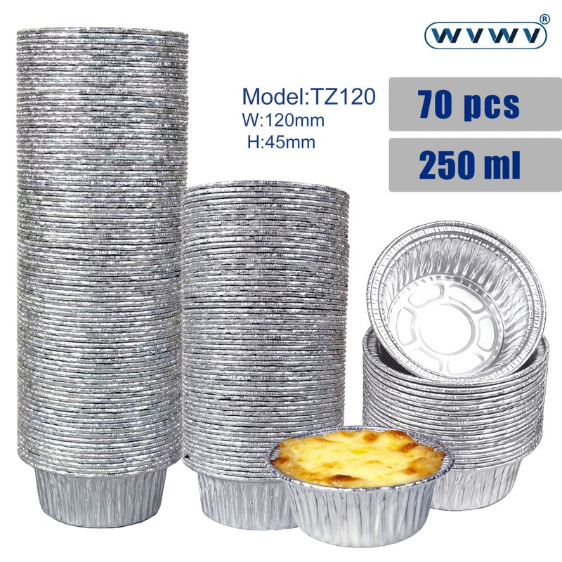 70 Pcs Round Aluminum Foil Baking Trays Without Cover For Air Fryer Oven Grill Cake Dessert Pudding Baking Tools Home Kitchen Party Picnic Family Gathering - Image 2