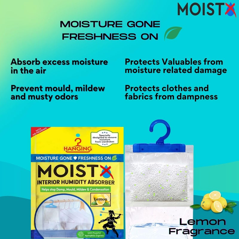 MOISTX MOISTX Moisture Absorber 200g Hanging Pouch with dual benefits Lemon Fragrance Capacity to trap 500ml of moisture from air For Wardrobe Kitchen Cabinet Bathroom - Image 3