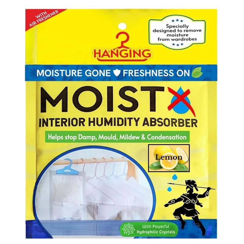MOISTX MOISTX Moisture Absorber 200g Hanging Pouch with dual benefits Lemon Fragrance Capacity to trap 500ml of moisture from air For Wardrobe Kitchen Cabinet Bathroom - Image 1