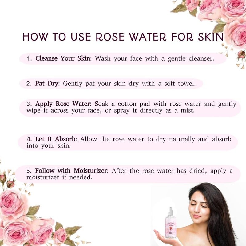 Elecsera 100 Pure Gulab Jal  Rose Water Face Spray SteamDistilled For OilControl AcneControl Skin Hydration Face Wash 100 ml - Image 2
