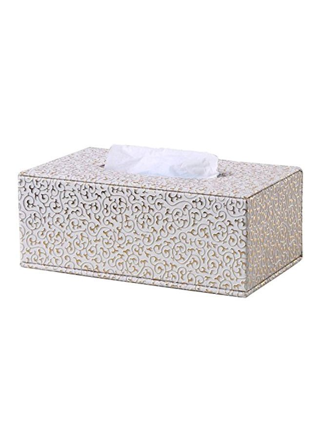 Y&D PU Leather Facial Tissue Box White/Gold 10x5.3x3.74inch  - Image 1