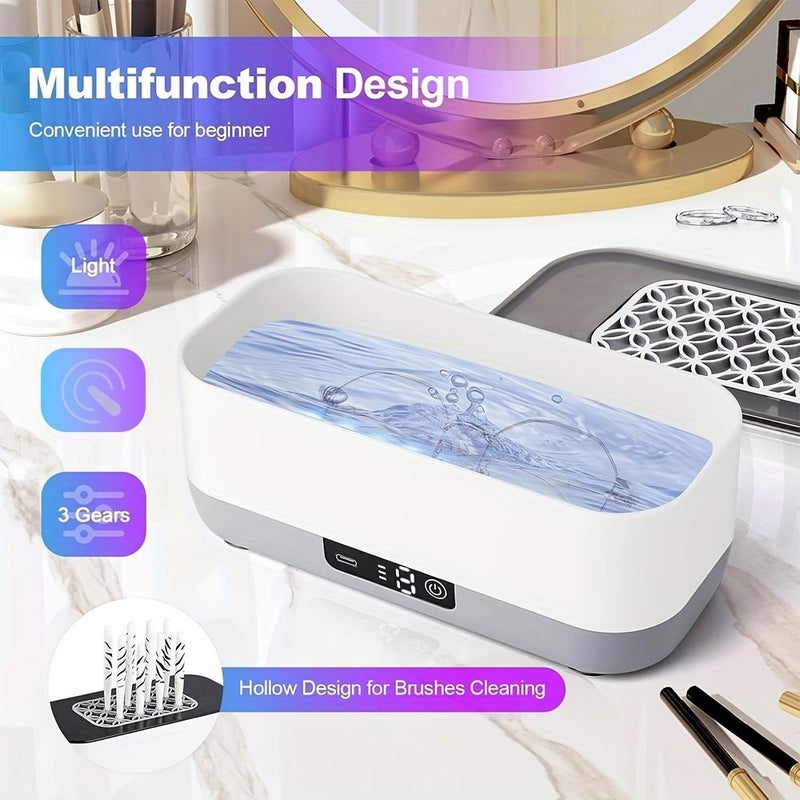 Ultrasonic Cleaner 3 In 1 Rechargeable Device For Makeup Brushes Glasses And Jewelry With Blue Light Adjustable Speed 360 Degree Vibration And Drying Tray - Image 5