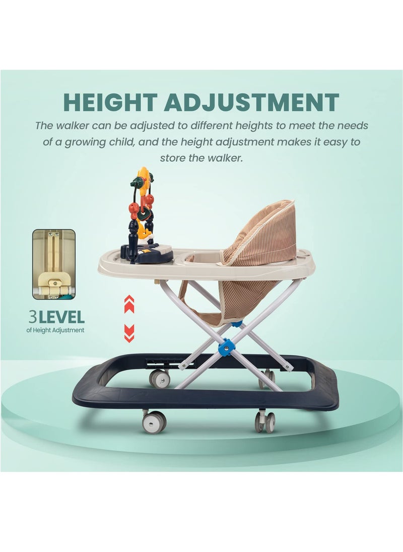 BABYCARA - Baby Walker with 3 Height Adjustable & Tray Multi-Function Anti-Rollover Foldable and Musical Toy Bar for 6-18 Months - Image 1