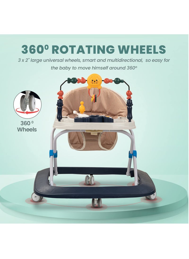 BABYCARA - Baby Walker with 3 Height Adjustable & Tray Multi-Function Anti-Rollover Foldable and Musical Toy Bar for 6-18 Months - Image 1